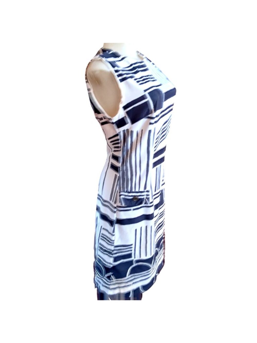 Vintage Jackie-O Dress 6/8 Small 60's Mod Geometric Print Sleeveless Sheath Mod - Picture 2 of 7
